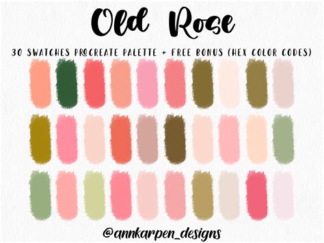 Old Rose Procreate Palette, 30 HEX Color Codes, Instant Digital ...