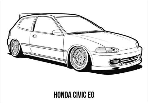 Honda Civic EG Drawing for JDM Colouring Book