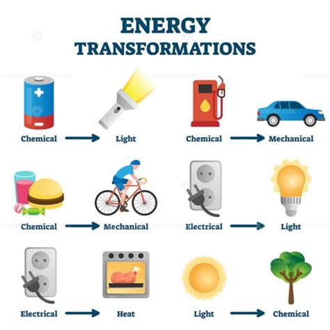 Energy transformation example vector illustrations - VectorMine