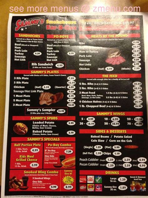 Online Menu of Sammys Smokehouse Bbq Restaurant, Shreveport, Louisiana ...