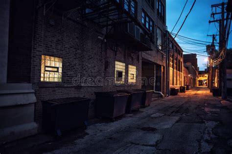 Dark and Scary Downtown Urban City Street Alley Scene at Night Stock ...