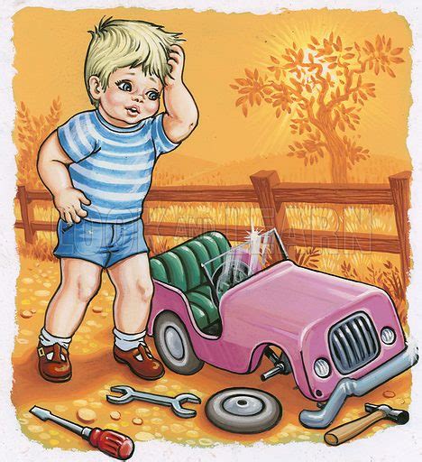 Boy with broken toy car stock image | Look and Learn