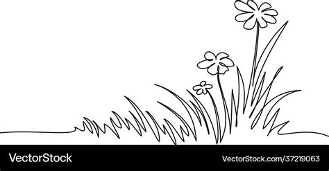 Abstract meadow line with grass and flowers Vector Image