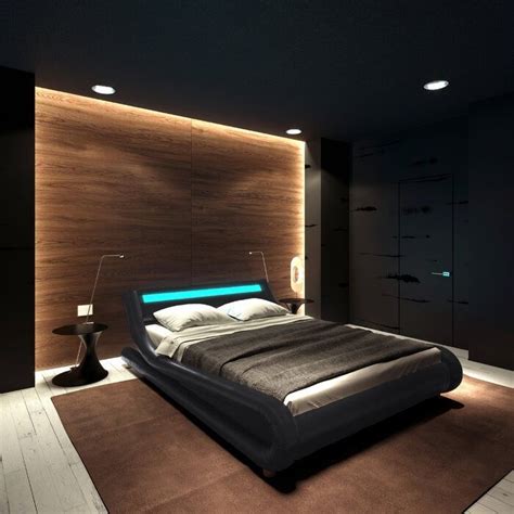 Modern Contemporary Wave-Like Curve Upholstered Platform Bed LED Lights ...