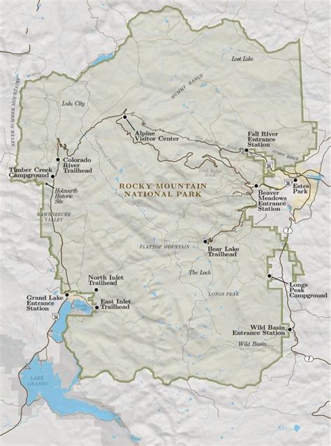 Simple Overview Map of Rocky Mountain National Park. This basic map ...