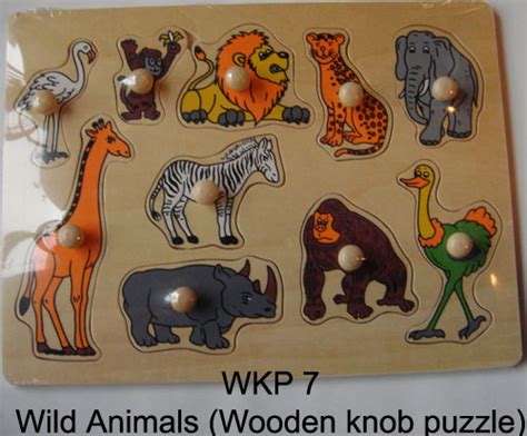 Wooden Knob Puzzle - "Wild Animals" - Educational Toys Online