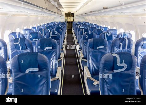 Russia, Vladivostok, 08/17/2020. Interior of passenger plane Airbus ...