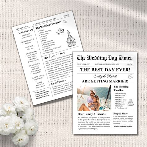 Newspaper Wedding Program Template Editable Wedding Ceremony Program ...