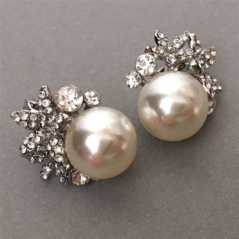 Pearl Clip on Earrings Bridal Earrings With Rhinestone and Clipon Back ...