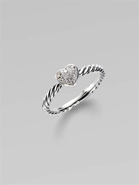 David Yurman Diamond & Sterling Silver Heart Stack Ring in Multicolor ...