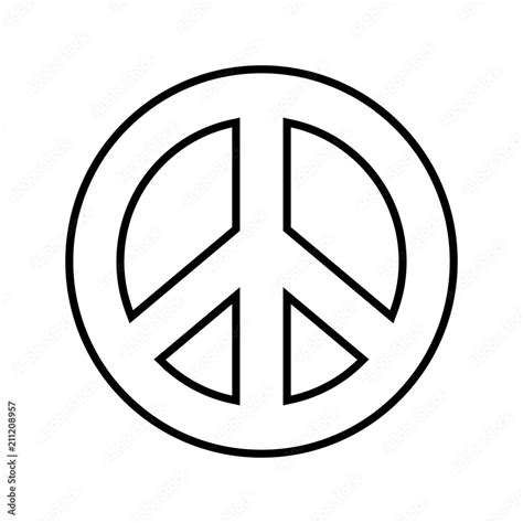 Peace symbol. Outline black and white vector graphic on separated ...