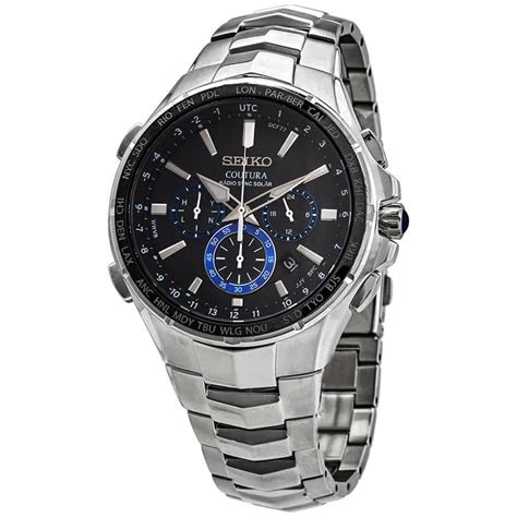 Seiko Men's SSG009 Coutura Radio Sync Solar Black Dial Steel Bracelet ...