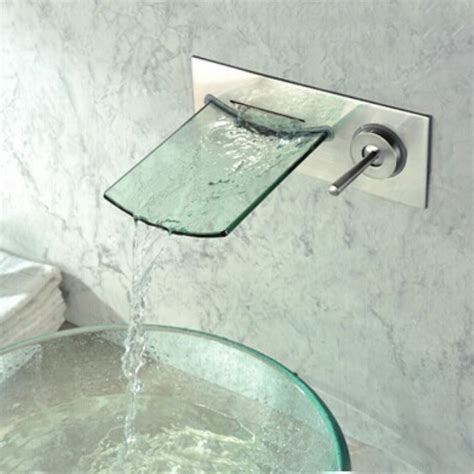 Single Handle Chrome Waterfall Wall-mount Glass Bathtub Faucet