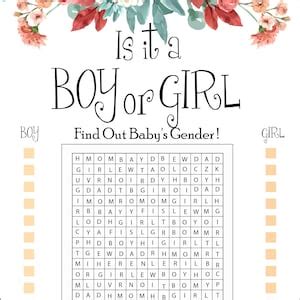 Printable Boy or Girl Gender Reveal Word Search Game With Flowers ...