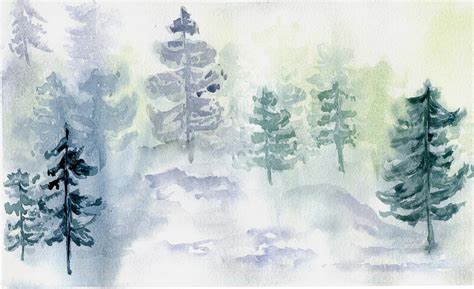 Premium Photo | Winter forest background watercolor illustration hand drawn