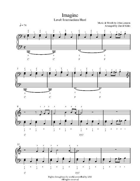 Imagine by John Lennon Piano Sheet Music | Intermediate Level in 2021 ...