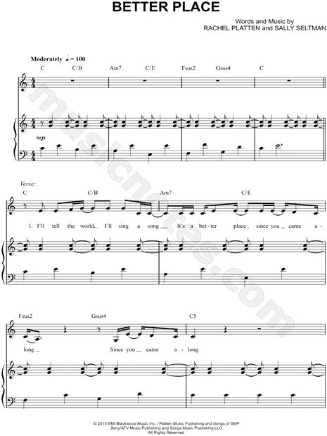 Rachel Platten "Better Place" Sheet Music in C Major (transposable ...