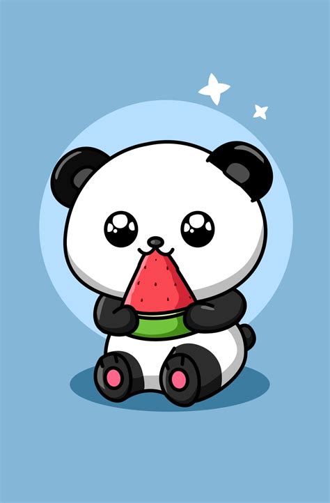 cute panda eating watermelon animal cartoon illustration 2151611 Vector ...