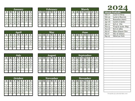 2024 Islamic Festivals Calendar Template - Free Printable Templates