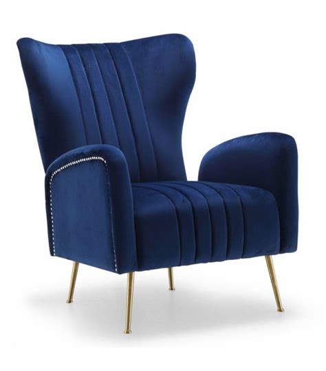 Navy Blue Velvet High Back Lounge Chair | Velvet wingback chair, Velvet ...