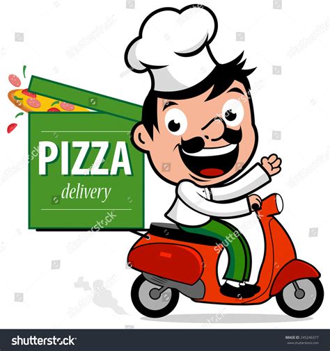 Cartoon Chef Riding Scooter Delivering Pizza Stock Vector (Royalty Free ...