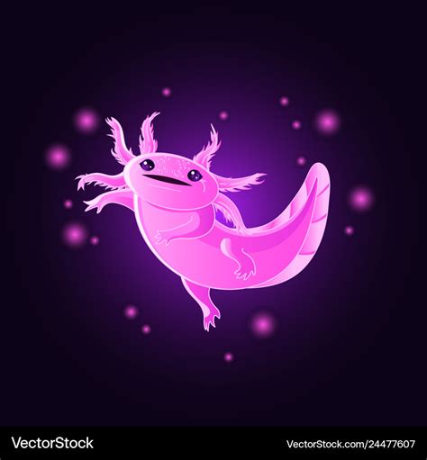 Cute kawaii glowing pink axolotl Royalty Free Vector Image