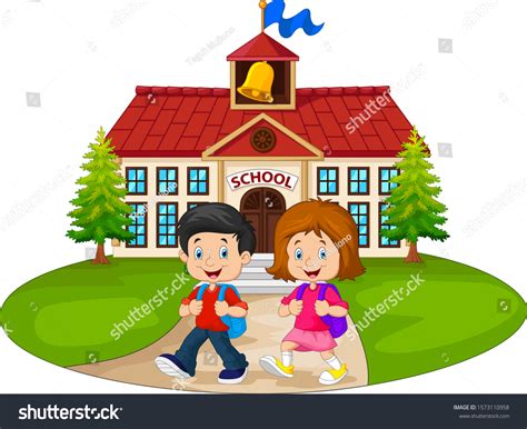 Happy School Children Front School Stock Vector (Royalty Free ...