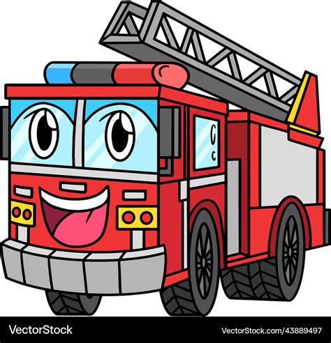 Firetruck with face vehicle cartoon clipart Vector Image