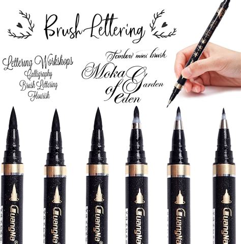 6 Pcs Calligraphy Pen, Urfun Refill Brush Marker Pens Black Hand ...