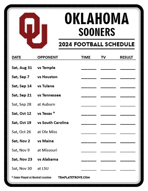 Ou Sooners Football Schedule 2024 Printable - Sheri Riannon