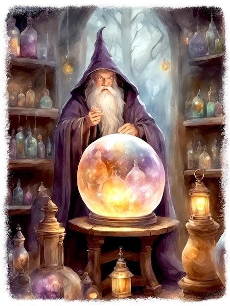 Premium AI Image | Wizard With Crystal Ball Illustration