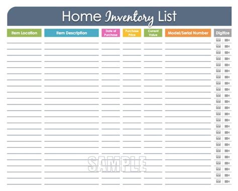 Home Inventory Organizing Printable Editable Household