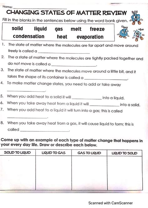 Three States of Matter Worksheet for Grade 2 Students