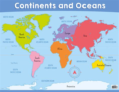 Continents And Oceans Printable Map