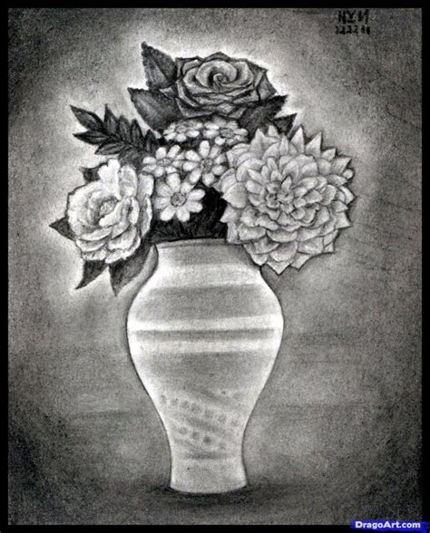 Pencil Drawing Of Flower Vase With Flowers Pencils Sketches Of Flower ...