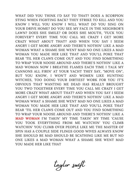 Mad Woman by Taylor Swift Lyrics Digital Download Poster - Etsy