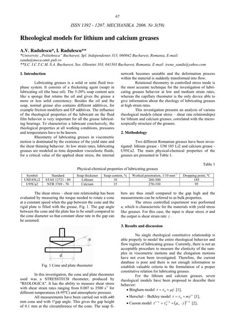 (PDF) Rheological models for lithium and calcium greases