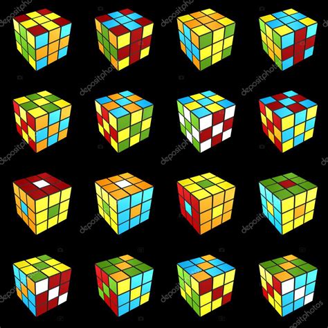 Rubik's cube different pattern on black background 3d render – Stock ...