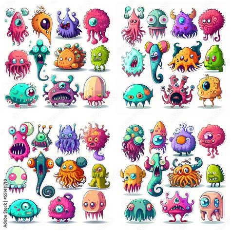 set of cartoon monsters illustration sprite sheet style Stock ...