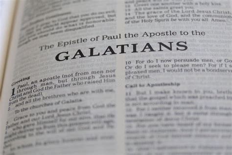 Closeup of "the Epistle of Paul the Apostle To the Galatians" in Holy ...