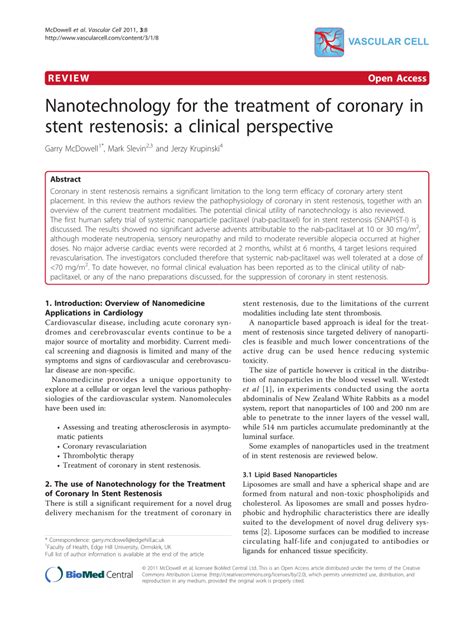 (PDF) Nanotechnology for the treatment of coronary in stent restenosis ...