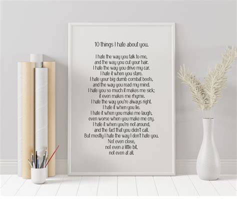 10 things I hate about you Poem. Typography print | Etsy