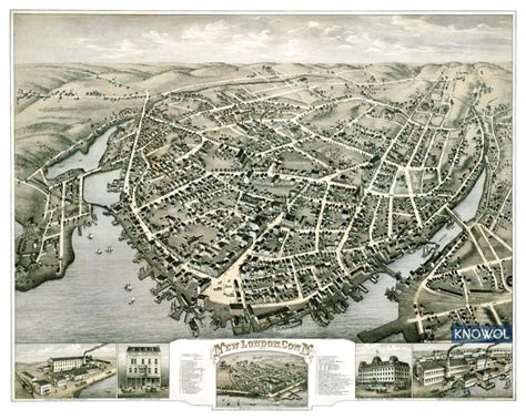 Beautifully restored map of New London, CT from 1876 - CT Restored