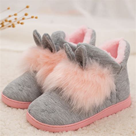 Slippers Womens Warm Indoor Fur Slipper Boots Ladies Bunny Ear Booties ...