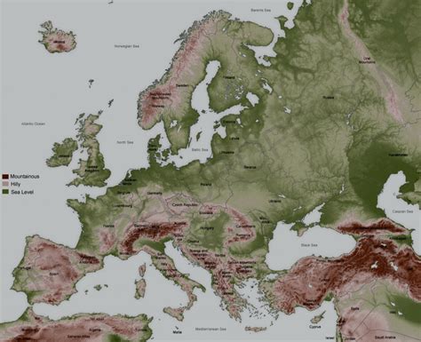 Topographical Map Of Europe