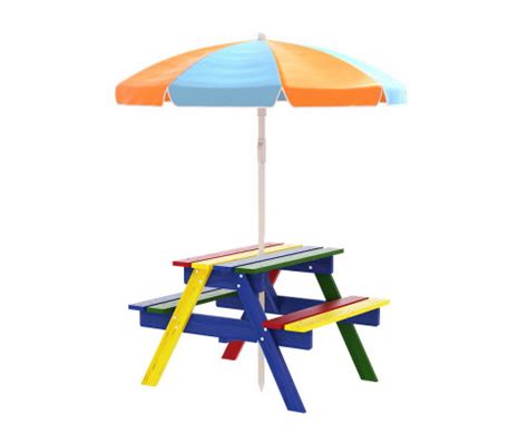 Outdoor Table and Picnic Bench Set with Umbrella - Multi - Kids Nook