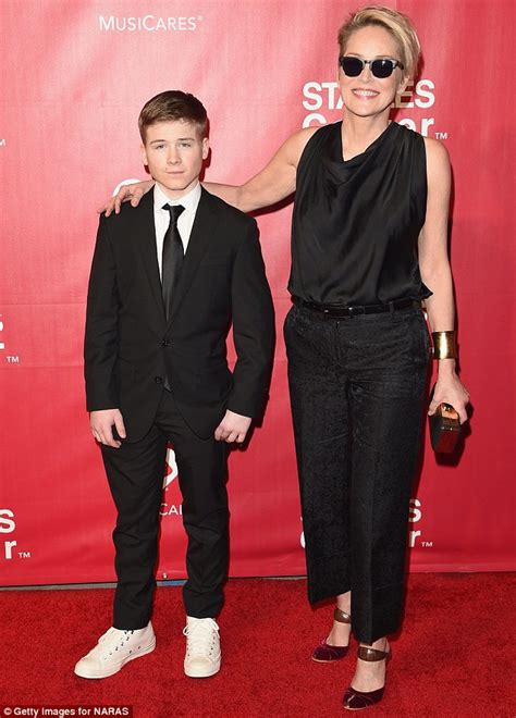 Sharon Stone is joined by her tuxedo-clad son Roan at MusiCares event ...