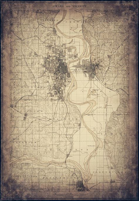 Omaha Nebraska and Vicinity Vintage Map 1898 Sepia Photograph by Carol ...