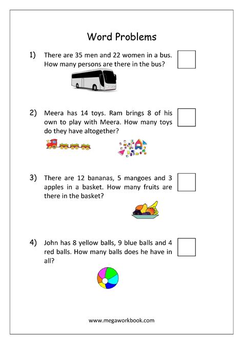 Addition and Subtraction Word Problems Worksheets For Kindergarten and ...