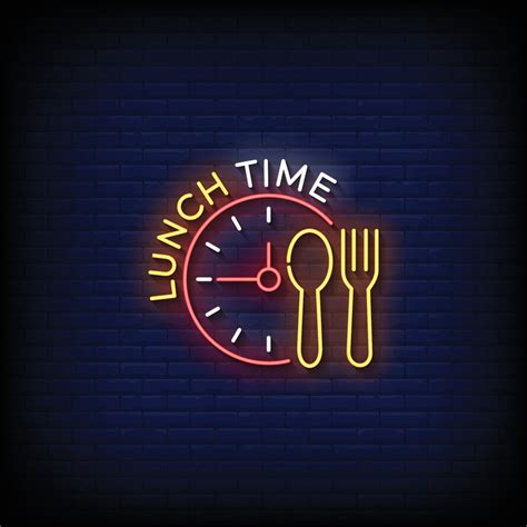 Neon Sign lunch time with brick wall background vector 32487248 Vector ...